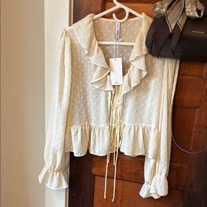 Mango Cream Ruffled Blouse